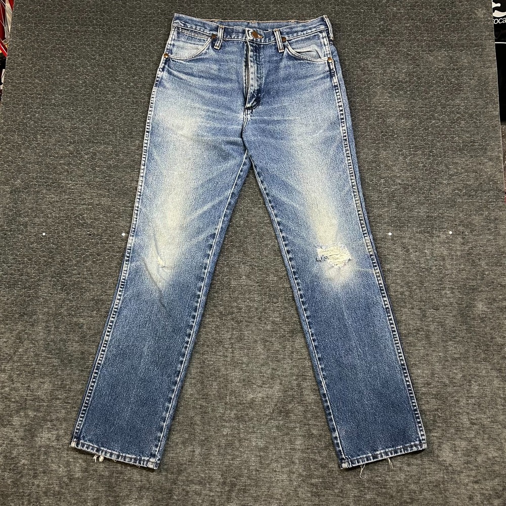 Vintage Wrangler Cowboy Cut Jeans Men's Blue Denim Distressed Classic - 31X31